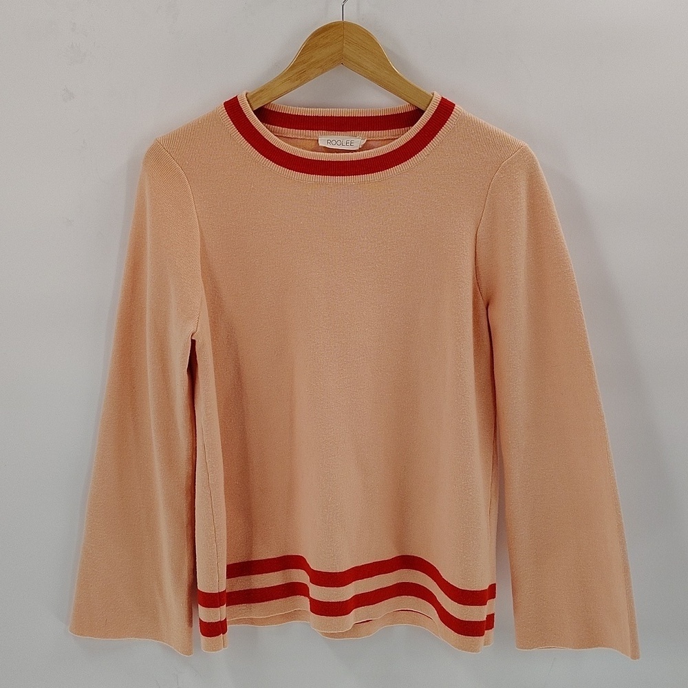 Roolee Retro Varsity / Tipped Knit Sweater Peach Viscose Blend